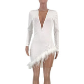 Faxu Feather Long Sleeve Dress